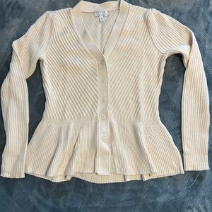 Cream Ribbed Cardigan Sweater